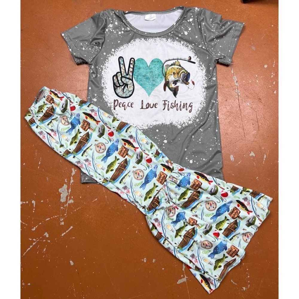 Peace Love Fishing 2pc Girls Outfit